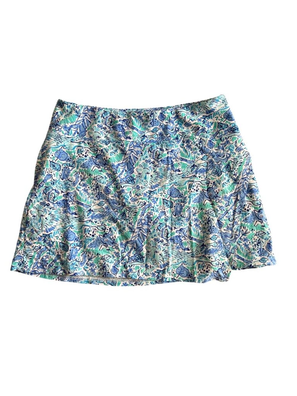 Ibkul Women's SZ Large Blue Green Patterned Skort With Built-In Shorts